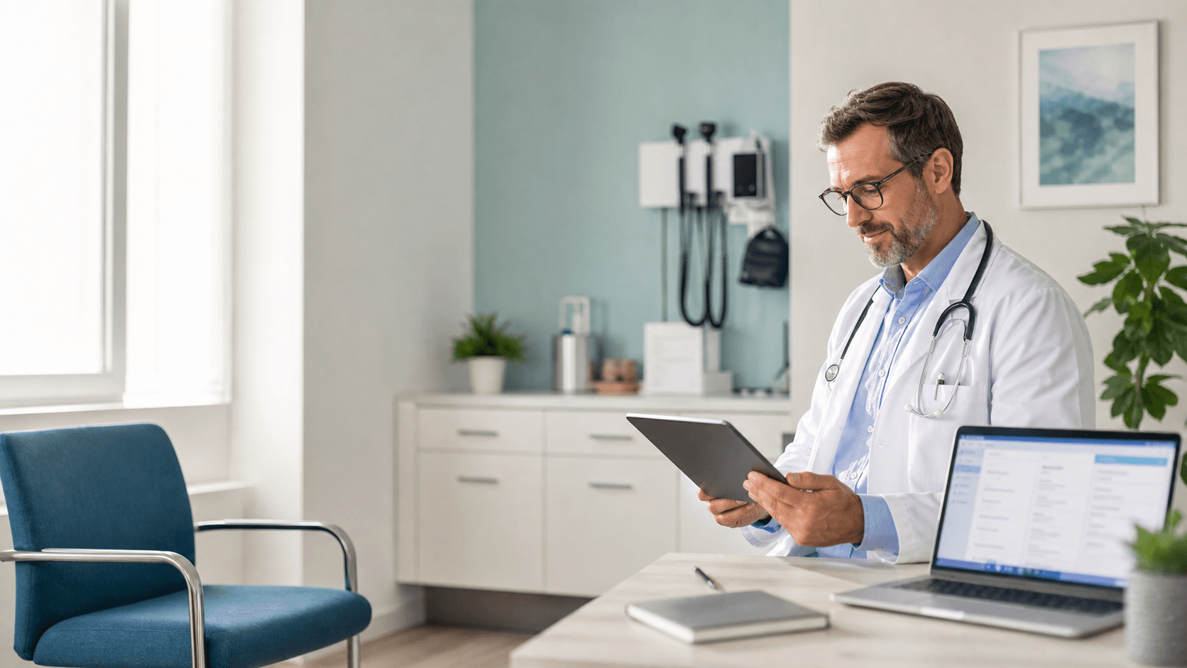 Modern clinical consultation workspace